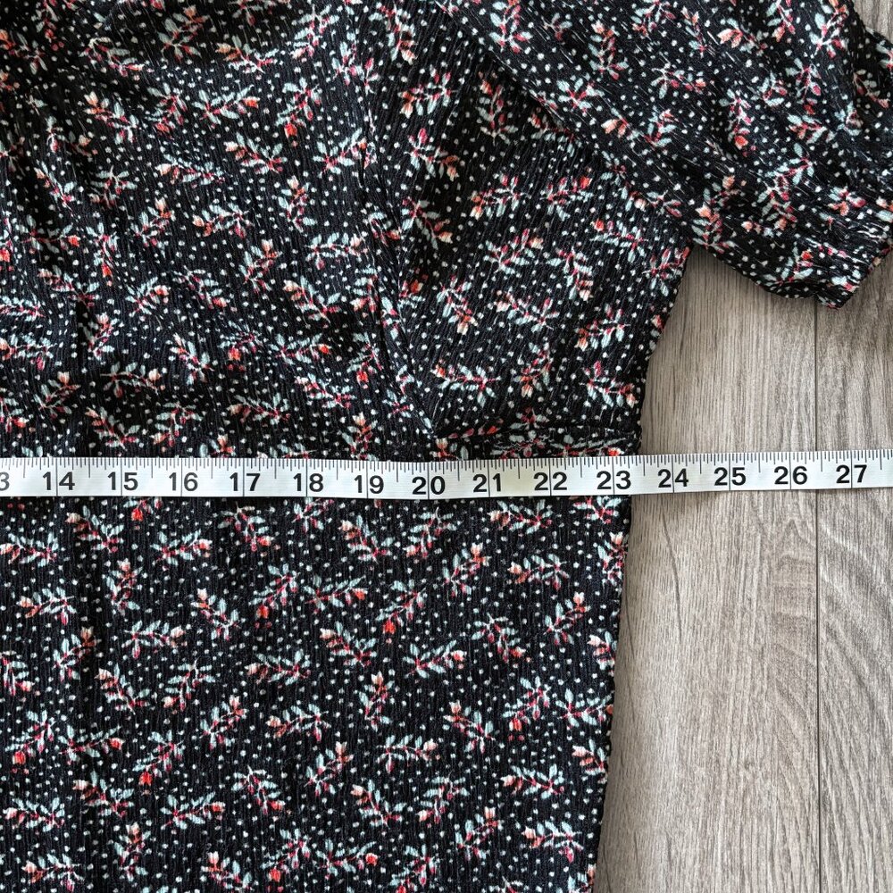 LOFT Vine Smocked Mock Neck Top Womens Medium Twee Dark Floral Cottagecore - Picture 8 of 15